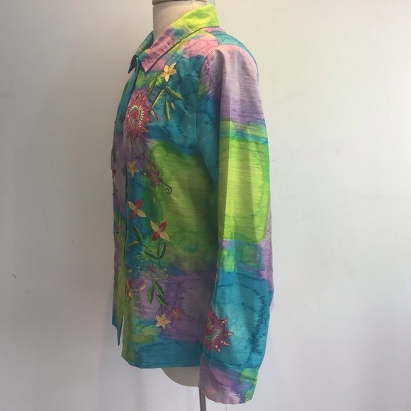 Indigo Moon embroidered and embellished jacket on watercolor effect cloth Medium - Picture 2 of 11